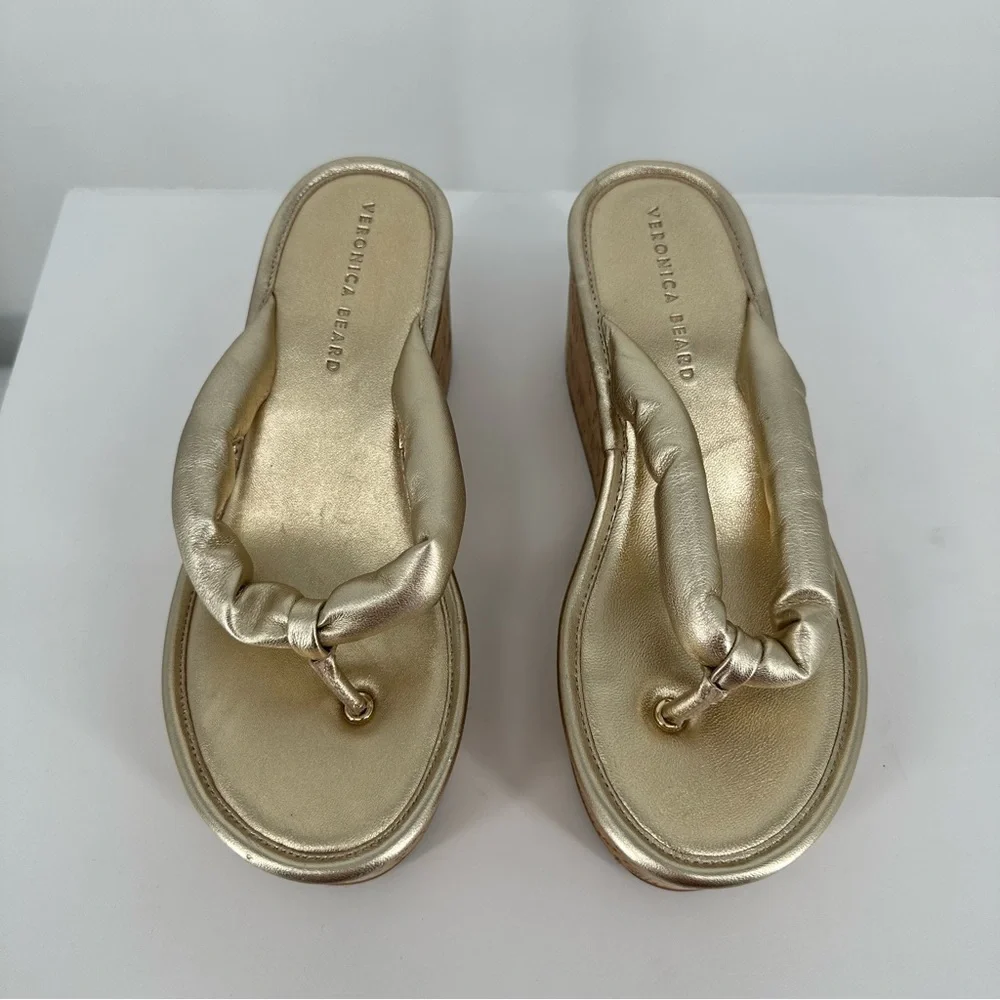 Veronica Beard Gabby Platform in Metallic Gold Leather size 8 Wedges Sandals